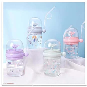 Botol Minum Anak Air Mancur Motif Lumba-Lumba Non Tali / Tali / + Penutup Sedotan Children Pot 260ml