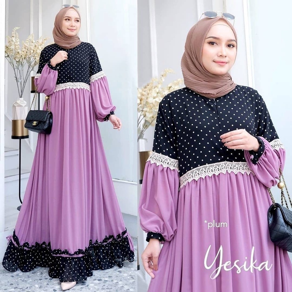 YESIKA MAXI BL Bahan MONALISA MIX CERUTY BABYDOLL FULL PURING APLIKASI RENDA RESLETING DEPAN/BUSUI FRIENDLY Pakaian Wanita Gamis Panjang Terusan Gamis Wanita Dress Mulim Terbaru