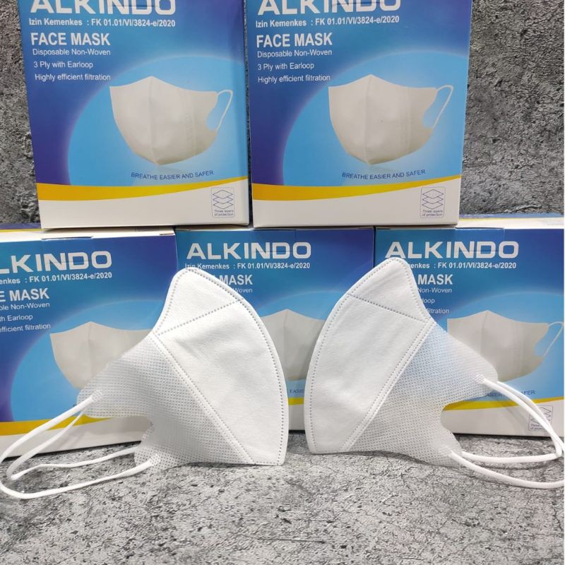 Ready stok dapat 10 pc MASKER duckbill alkindo garis dewasa. masker duckbill alkindo face mask 3 ply