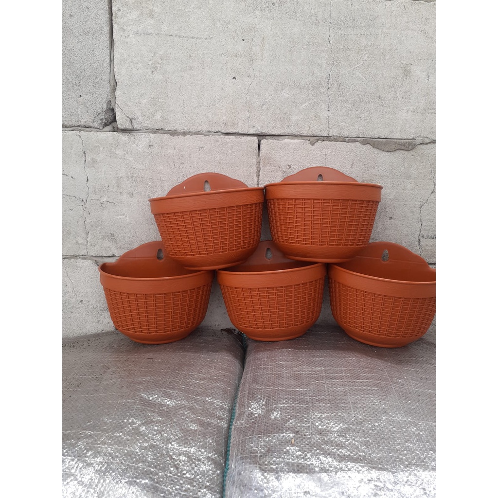6 Buah pot plastik 18 nara warna coklat bahan bagus