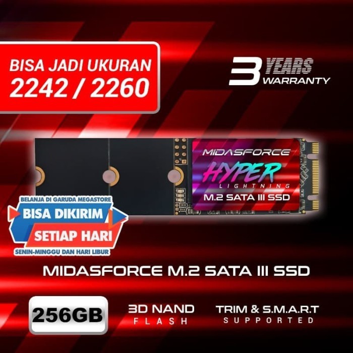 SSD M2 256 GB MIDASFORCE M.2 2240 2260 2280 (Garansi RESMI 3thn)