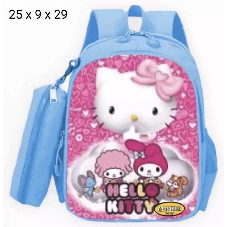 TAS PUNGGUNG RANSEL BACKPACK ANAK HELLO KITTY BONUS TEMPAT PENSIL PINK UNGU BIRU TK PAUD SD UKURAN KECIL