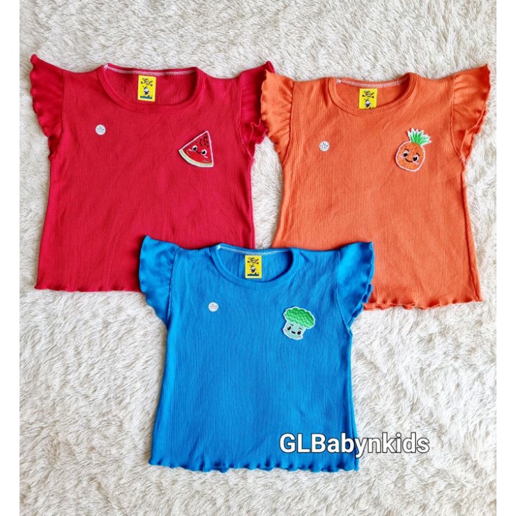 Ruffle Top Atasan Blus Anak Perempuan Bordir Best Seller All Size 1-2 Tahun Bahan Rib SNI