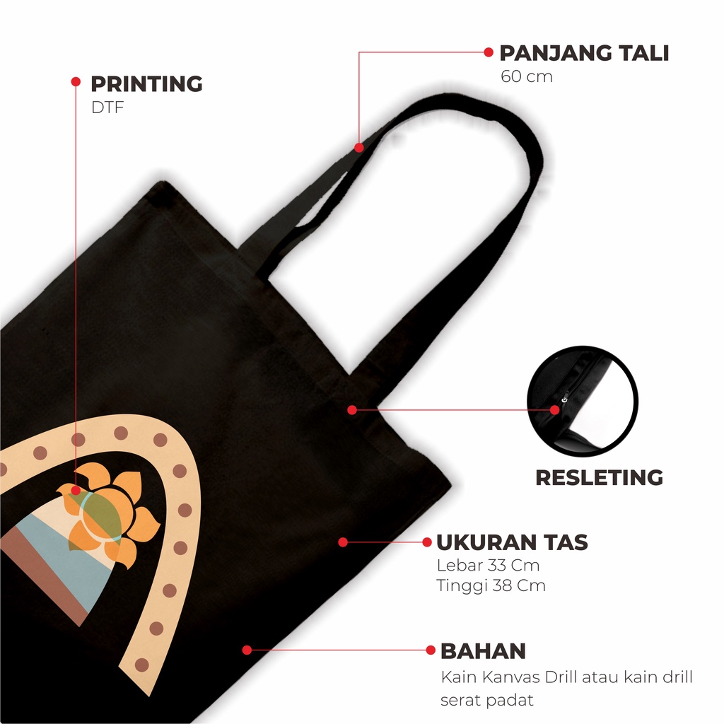 Sevine Totebag Wanita Fashion Tas Tote Bag Resleting Laptop Motif Flower Plant Nordic Art Black Series - MAA5