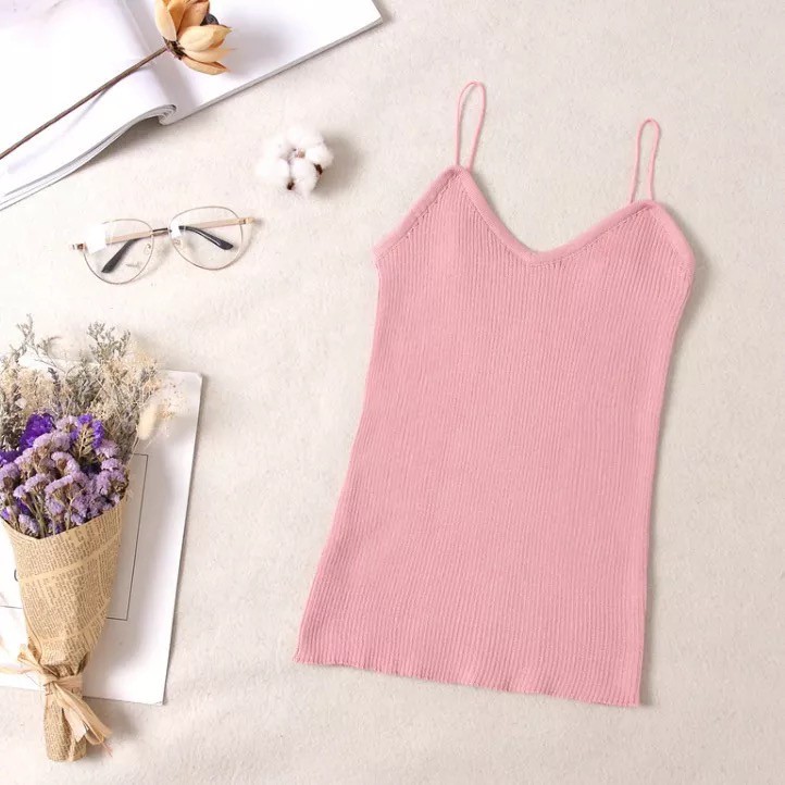 Victoria Korea Knit Tank Top Wanita / Kamisol Rajut / Tanktop Polos Import 4030