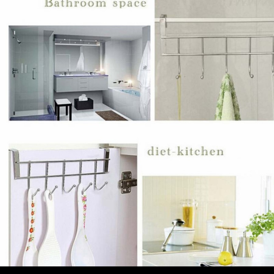 Hanger stainless door hook gantungan baju lap alat dapur tanpa paku on