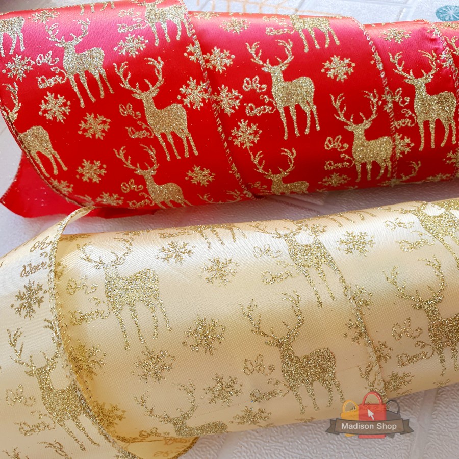 Pita Natal Rol Besar 10m Hiasan Parcel Dekorasi Pohon Natal Pita Kain