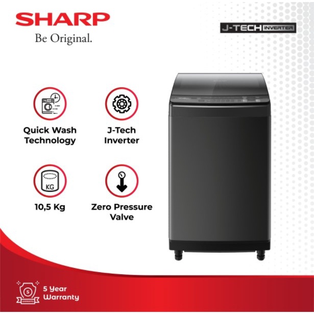 SHARP Mesin Cuci 1 Tabung 10,5Kg Inverter 190 Watt ES-M1050XT 1050XT