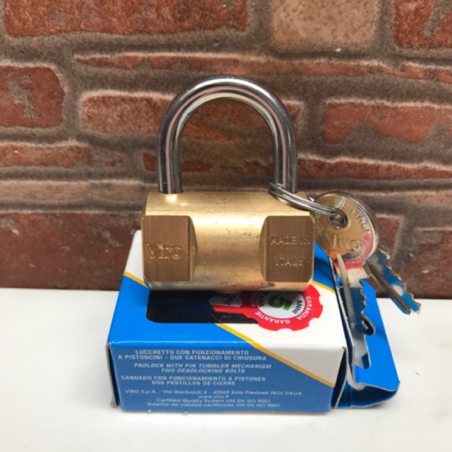 Gembok VIRO Balok 50mm Asli 102 / Kunci Gantung Bulat Kuningan 50 mm / Brass Rectangle Padlock Italy