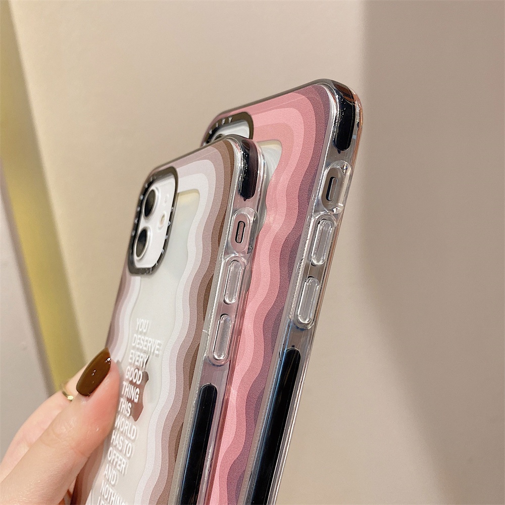 Casing Soft Case Motif Gelombang Warna Pink / Abu-Abu Untuk iPhone 11 / 12 / 13 Pro Max / 7 / 8 + / X / XR / Xs Max