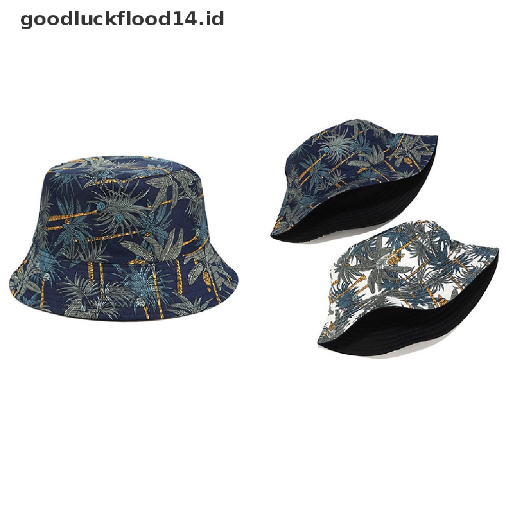 [OOID] Fashion Double Sided Cartoon Graffiti Bucket Hat Travel Sun Cap Men Women New ID