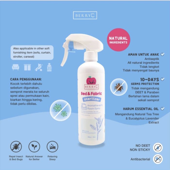 BerryC Bed &amp; Fabric Sterilizer Spray 300ML dengan Perlindungan 10 hari