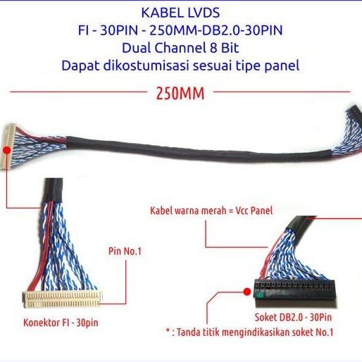 Kabel LVDS TV Panel TCON 30Pin D8 FIA - Dual Channel 8 Bit
