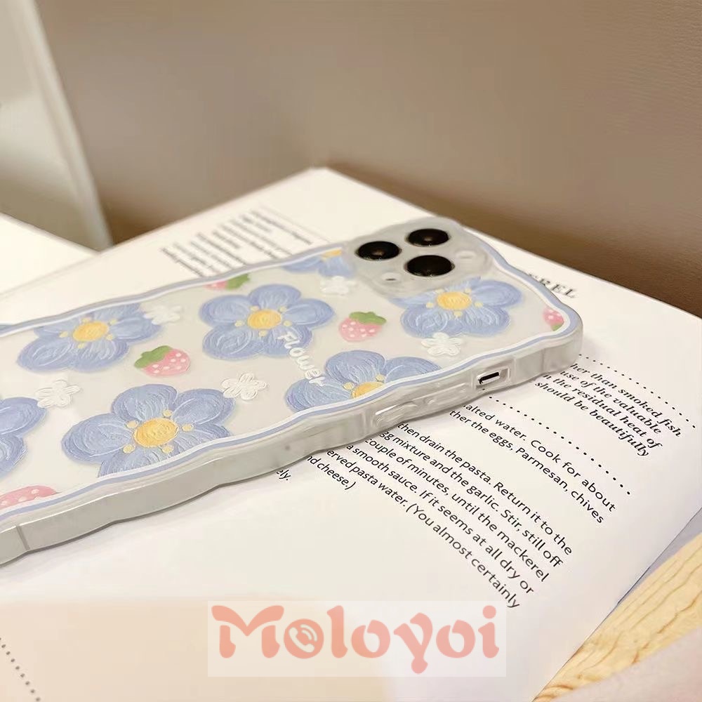 Soft Case Tpu Transparan Shockproof Motif Bunga Biru Untuk IPhone 11 12 13 Pro Max 7 8 Plus X 6 6s Plus XR XS Max SE 2020