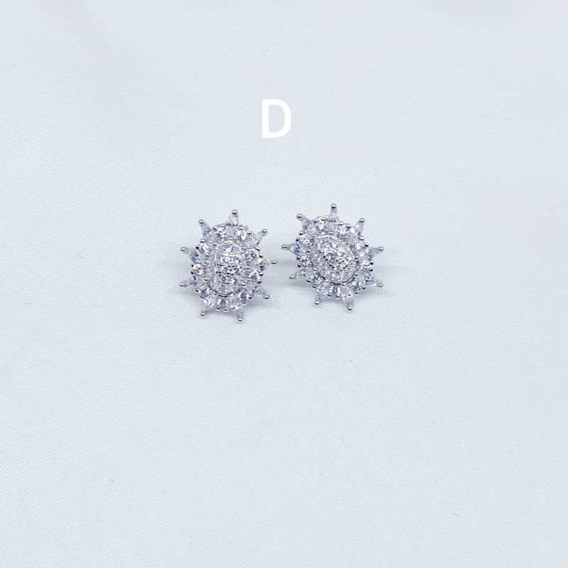 Giwang silver asli 925 mata zircon lapis mas putih