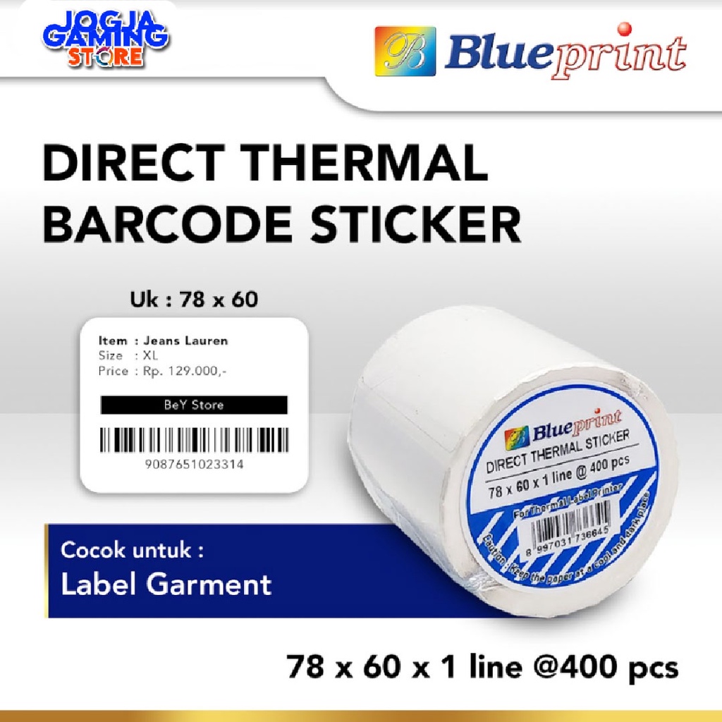 Direct Thermal Sticker / Label Stiker BLUEPRINT 78x60 x1 Line Isi 400