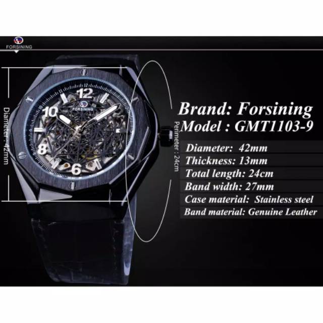 Jam Tangan Mekanik Automatic Forsining Bigbang Mewah Geometrical All Black