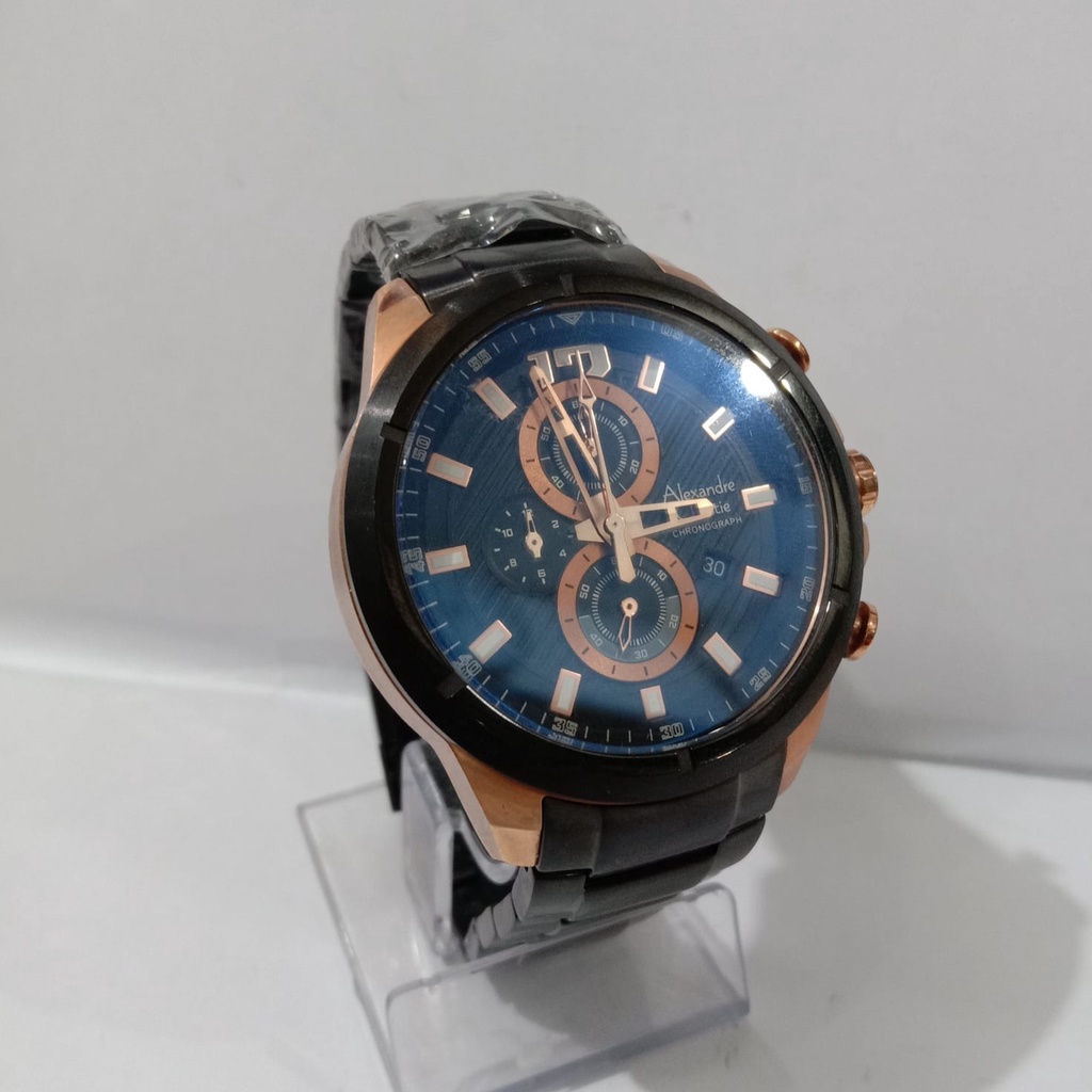 JAM TANGAN PRIA ALEXANDRE CHRISTIE AC 6387 ROSEGOLD BLACK ORIGINAL GARANSI 1 TAHUN