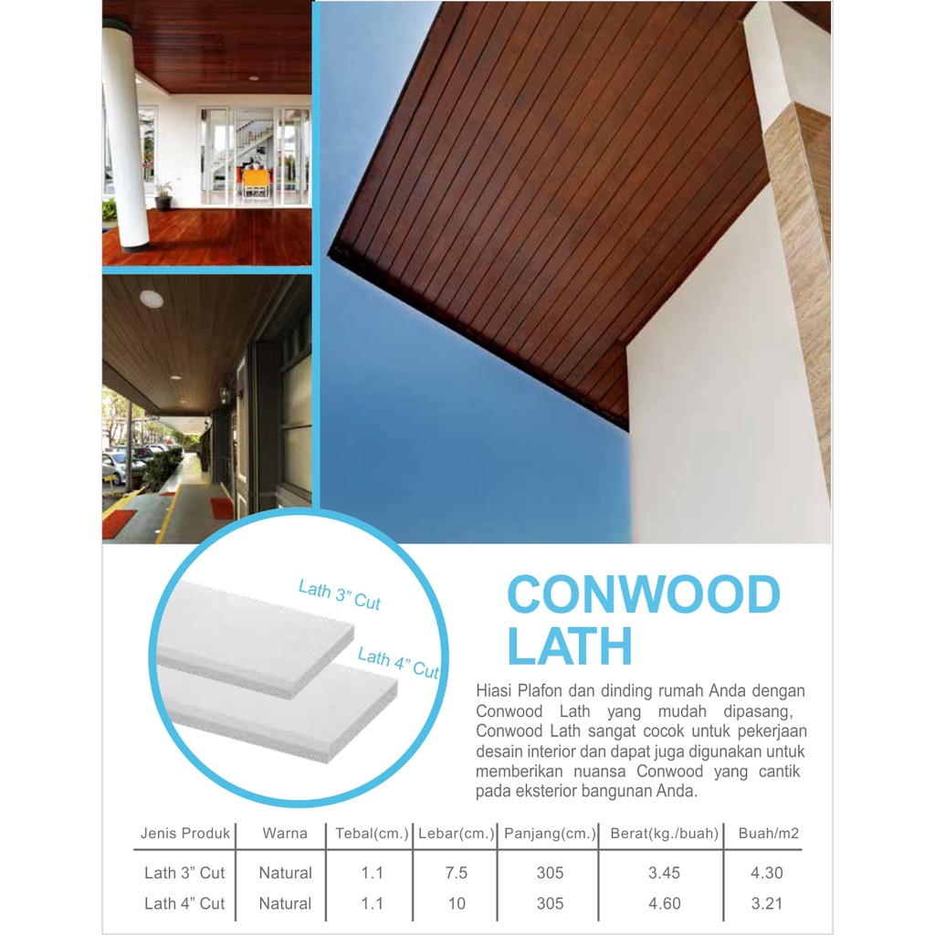 Conwood Lath 4&quot; Cut 10cm Plank Decorative Dekorasi Plafon Pagar Fiber Cement Tekstur Kayu