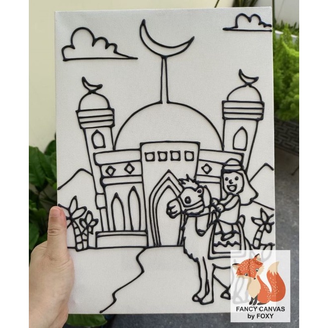 

Kanvas lukis timbul anak idul fitri masjid