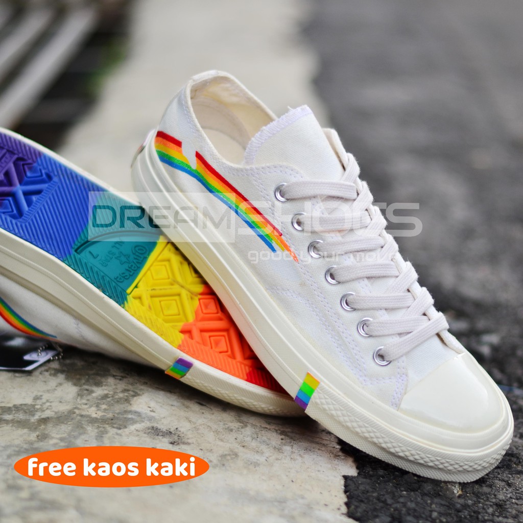 Sepatu Converse Wanita Full White Putih Polos Low Rainbow Motif Chuck