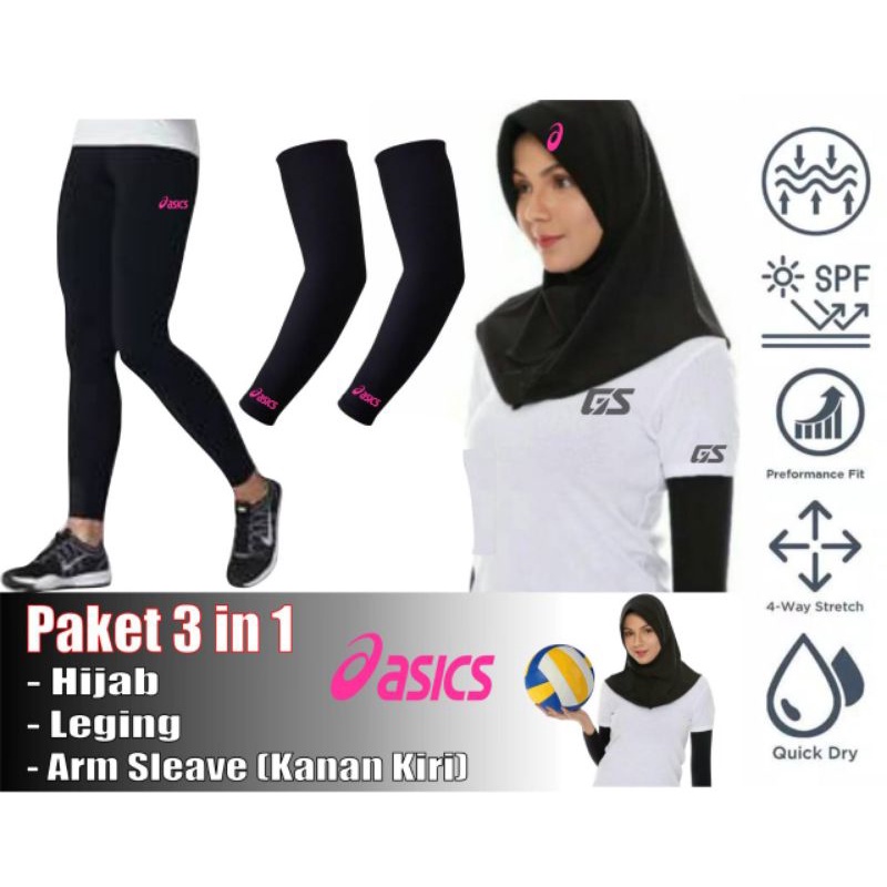 ⭐⭐⭐⭐⭐ paket celana legging panjang arm Sleeve manset tangan hijab deker tangan  kerudung bola voli