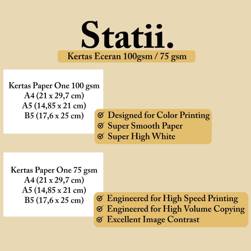 

Kertas Eceran A4 A5 B5 100gsm 75gsm