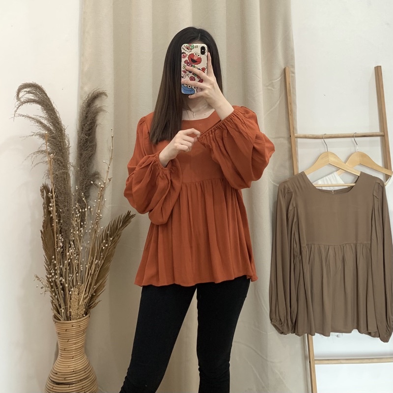 Amora Peplum Top - PLENARIO ID | Blouse wanita - Rayon crinkle - Atasan wanita - Pakaian Wanita - COD-Brick