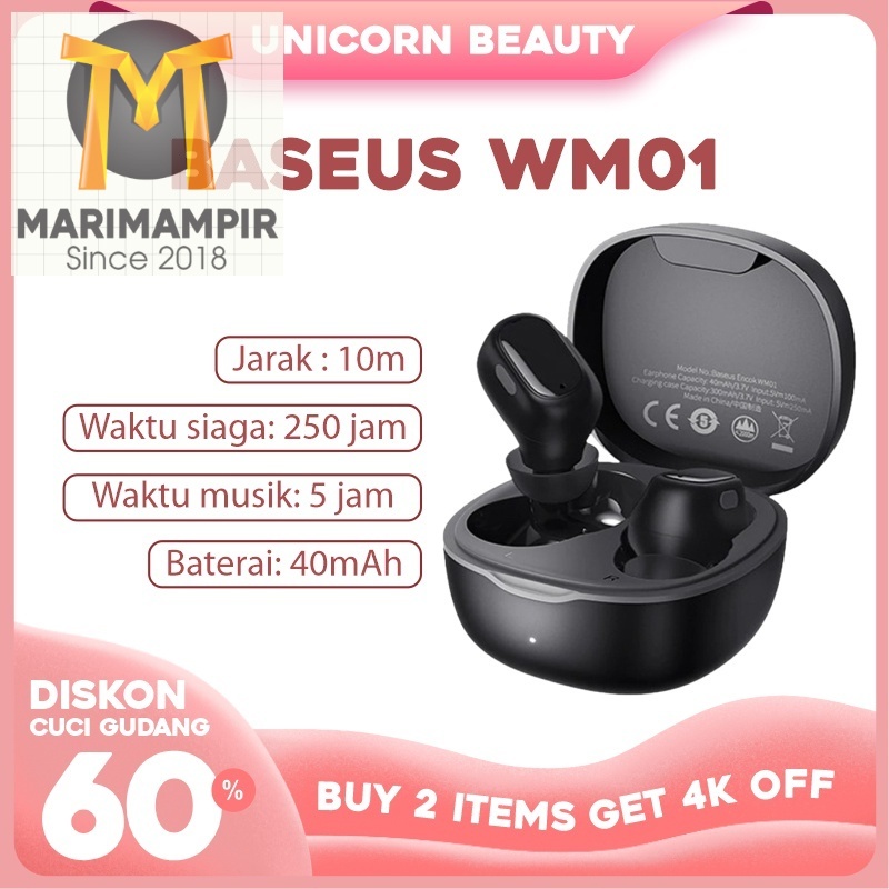 Marimampir Baseus Encok WM01 True Wireless Bluetooth Earphone Mini Earbuds TWS Garansi Resmi gaming 