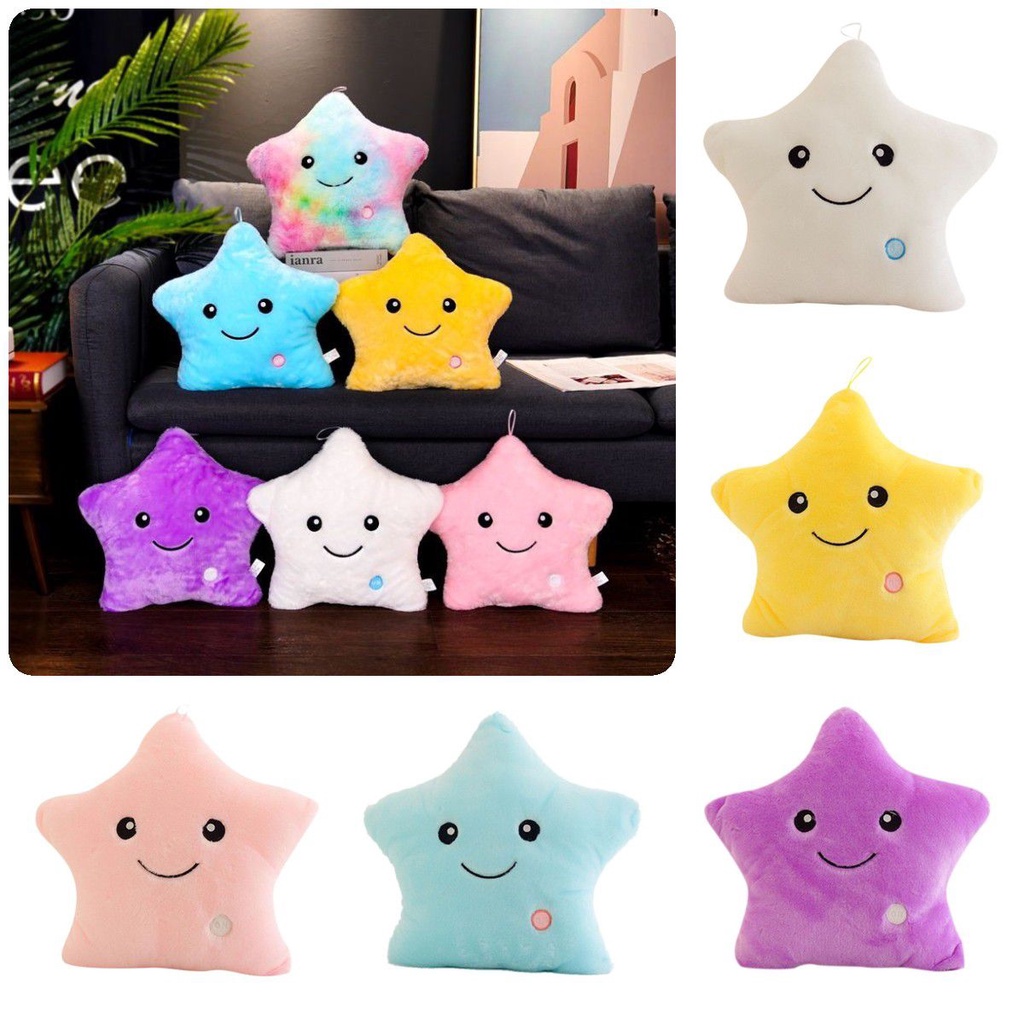 Led Bercahaya Bercahaya Warna-Warni Bintang Bantal Boneka Mainan Mewah Bantal Hadiah Anak