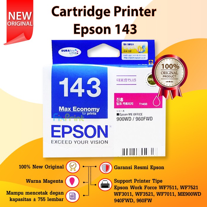 Cartridge Epson 143 T143 T 143 Printer WF 7511 7521 3011 3521 C13T1432