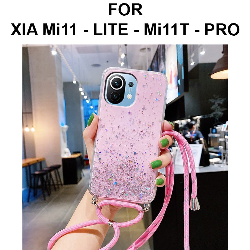 GLITTER LANYARD case Xiaomi Mi11 Mi 11 Lite Mi11T 11T Pro casing cover tpu tali lanyard