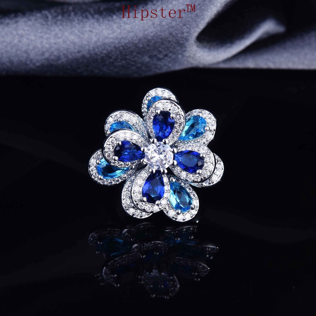 Elegant Color Moissanite Flower Set Silver Pendant Open Ring