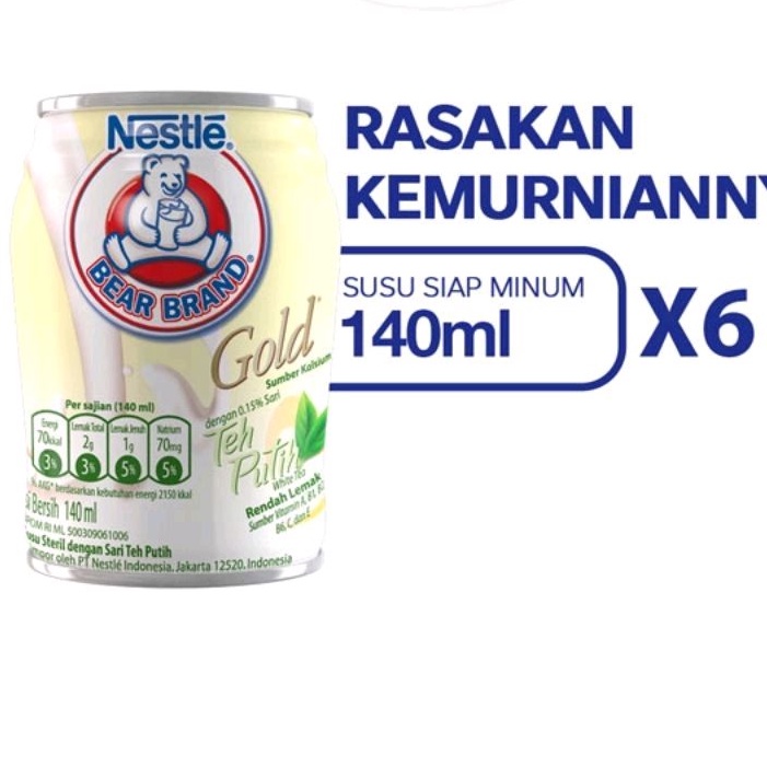 

BEAR BRAND Susu beruang Kaleng Gold White Tea Susu Steril 6x140ml