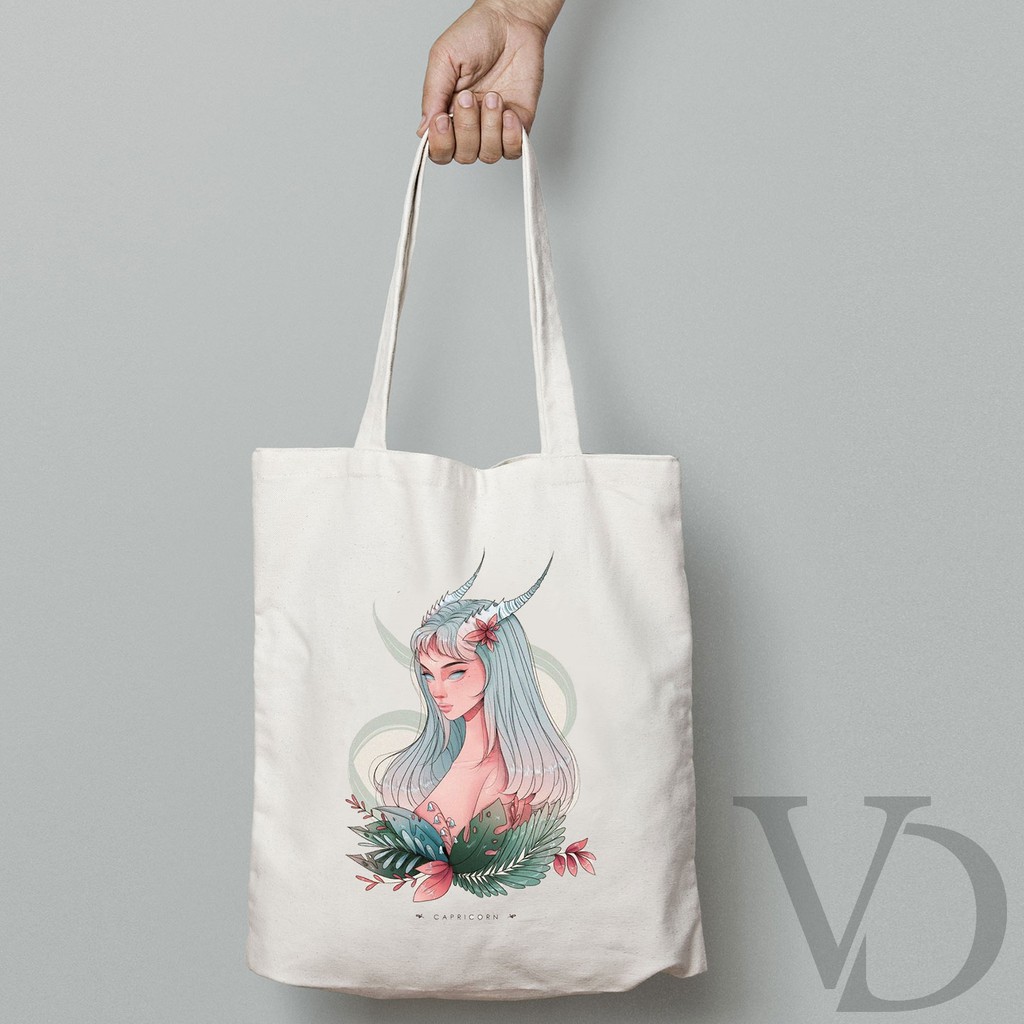 TOTE BAG BAHAN KANVAS MOTIF ZODIAC ART TERBARU / AESTHETIC TOTE BAG / TAS BELANJA MOTIF ZODIAK