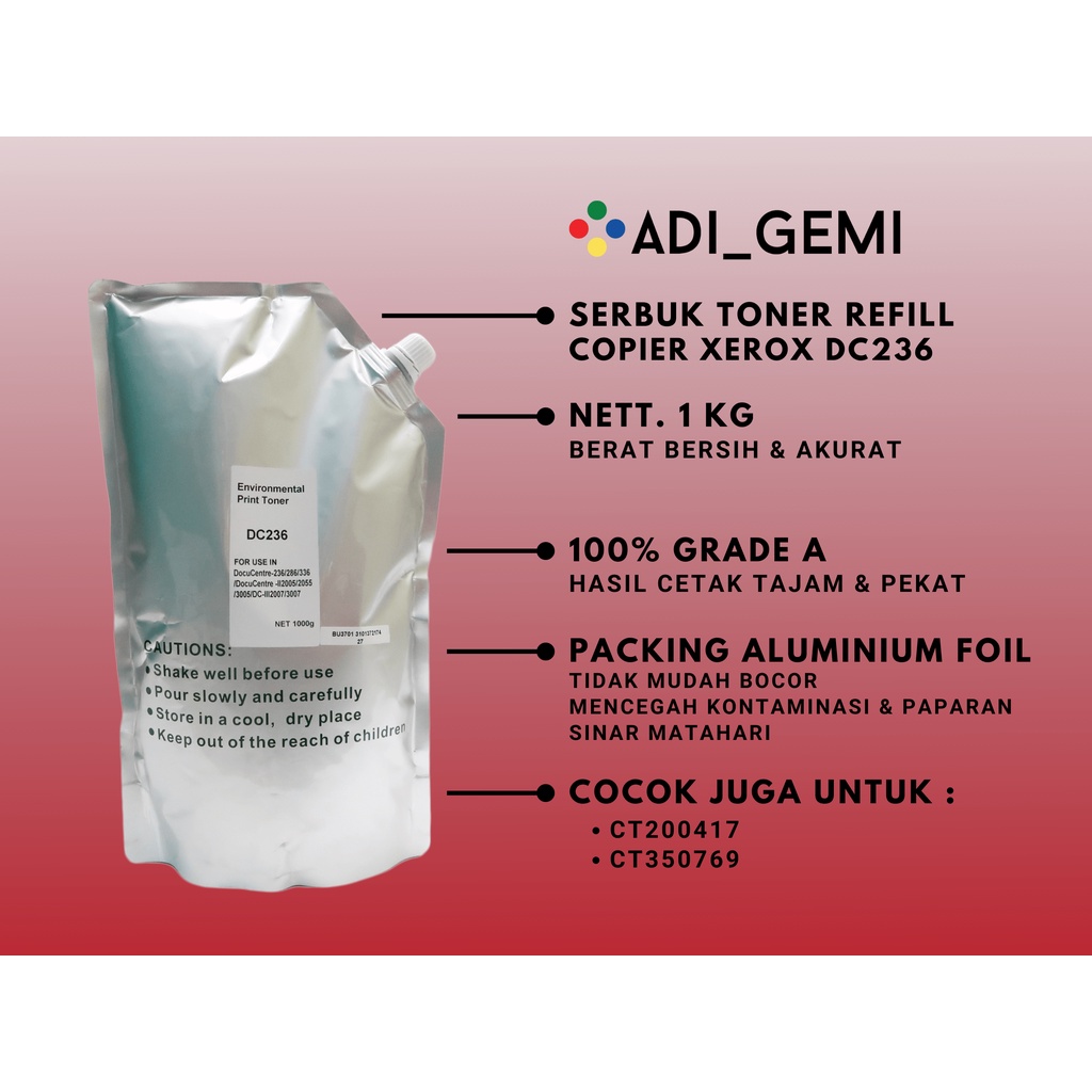 Serbuk Toner Refill Copier Xerox DC236/286/336