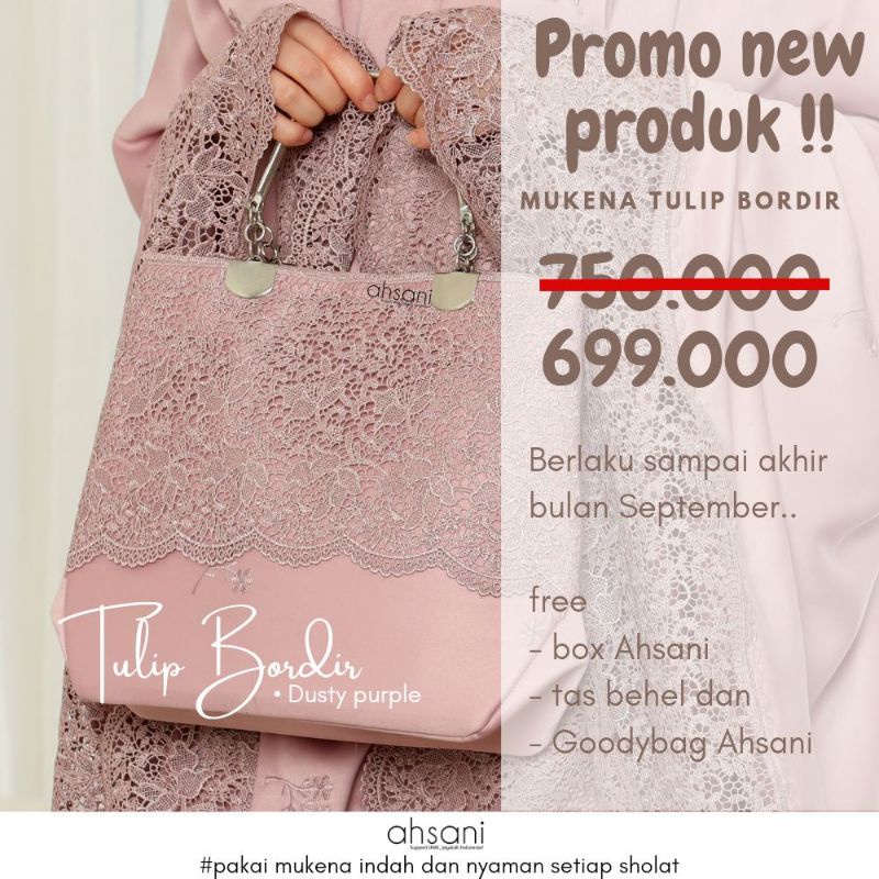 MUKENA TULIP BORDIR DUSTY PURPLE AHSANI MUKENA SUTRA PREMIUM