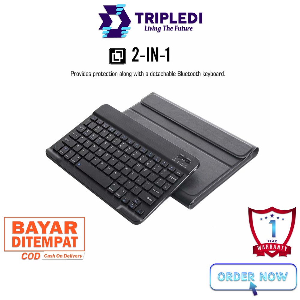 TRIPLEDI Case Keyboard Samsung Galaxy Tab A7 2020 SM-T500 SM-T505 10.4 inch Wireless Bluetooth Removable Magnetic Casing Leather Flip Stand Built-in Protektif Shockproof Folio Book Cover Sarung Pelindung Tablet Android-8