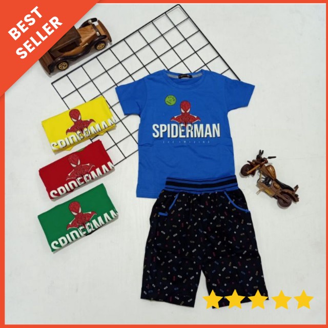 Setelan Anak T.Boys 2-16 tahun size 4-26 / Setelan Anak Glow In The Dark SETELAN PENDEK GUGO KIDS SPIDERMAN