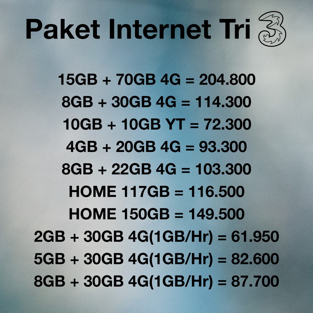 Paket Internet Tri Three 85gb 38gb 117gb 150gb 32gb 35gb 30gb 24gb Kuota Data Home Mix Murah Shopee Indonesia