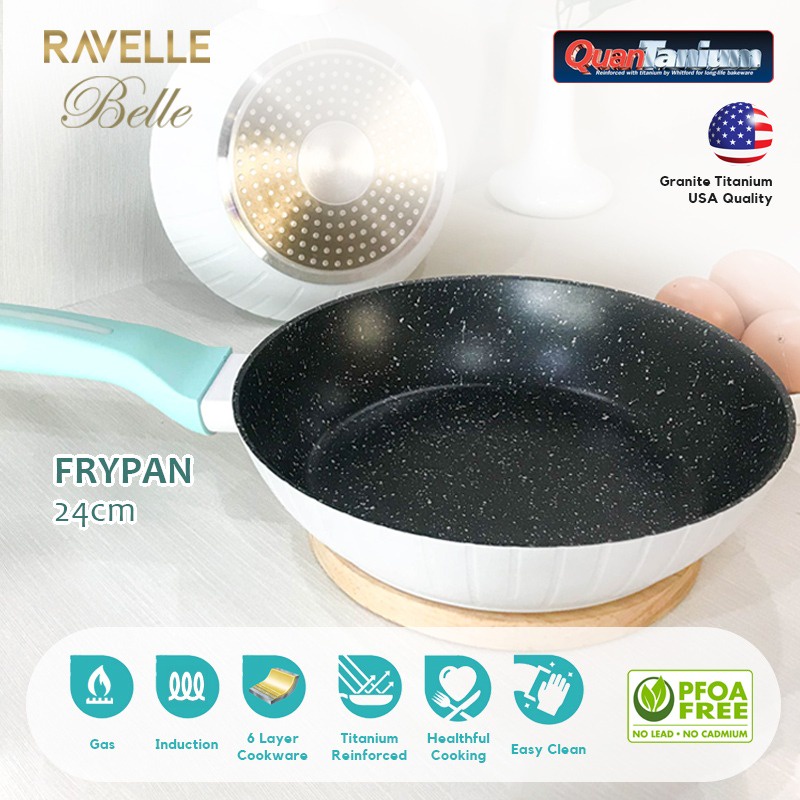 Panci Ravelle Belle - Wajan Penggorengan Anti Lengket - Fry Pan 24Cm  TANPA TUTUP - Panci Korea Anti Lengket - Granite Titanium USA-4