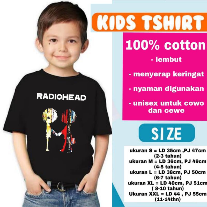 KAOS ANAK BAND METAL RADIOHEAD T-SHIRT KIDS UNISEX BAJU ANAK RADIO HEAD UMUR 1 - 12 TAHUN USIA 1 2 3