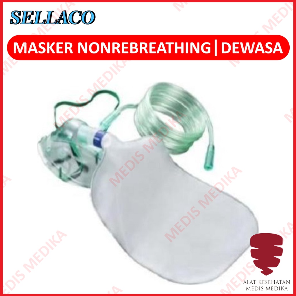 Masker Non Rebreathing Dewasa Peralatan Bantu Pernafasan Oksigen Sella