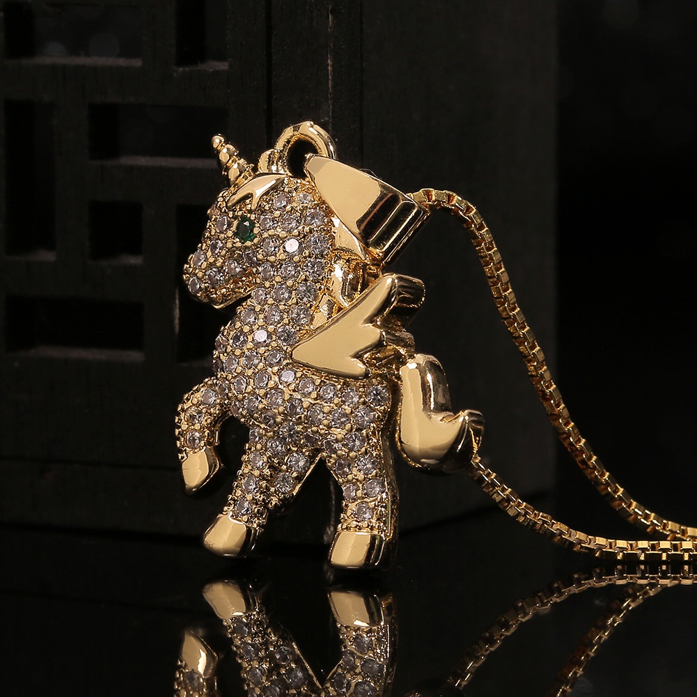 Eropa dan Amerika baru personalized kalung pony liontin mikro bertatahkan zircon wanita cute kalung