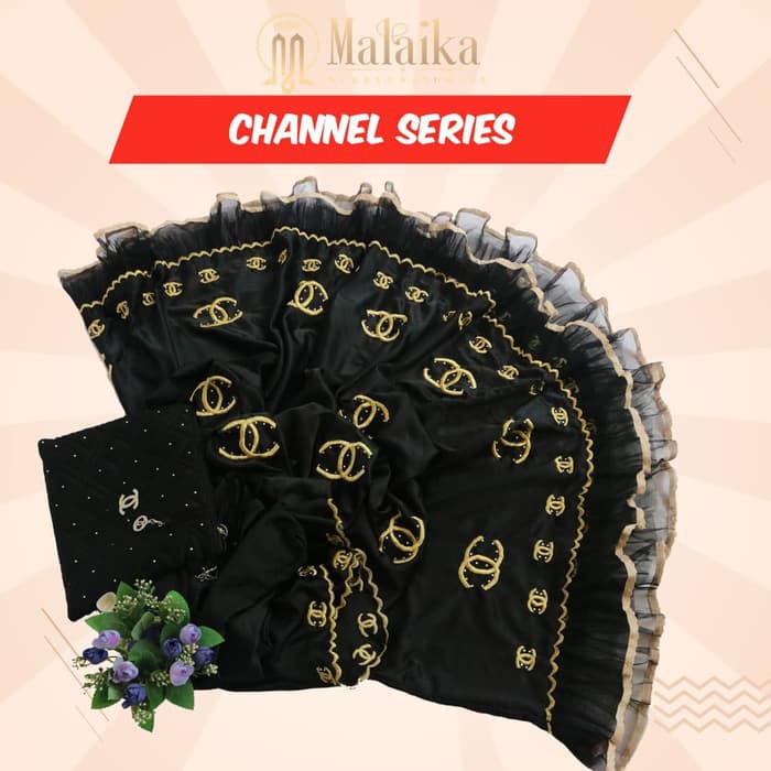 MY MUKENA CHANNEL MAXMARA HITAM BORDIR BENANG EMAS SWAROWSKI MEWAH ELEGAN