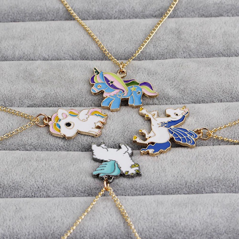 1pc Necklaces Cartoon Colorful Horse Unicorn Pendant Alloy Fashion Jewelry Gift