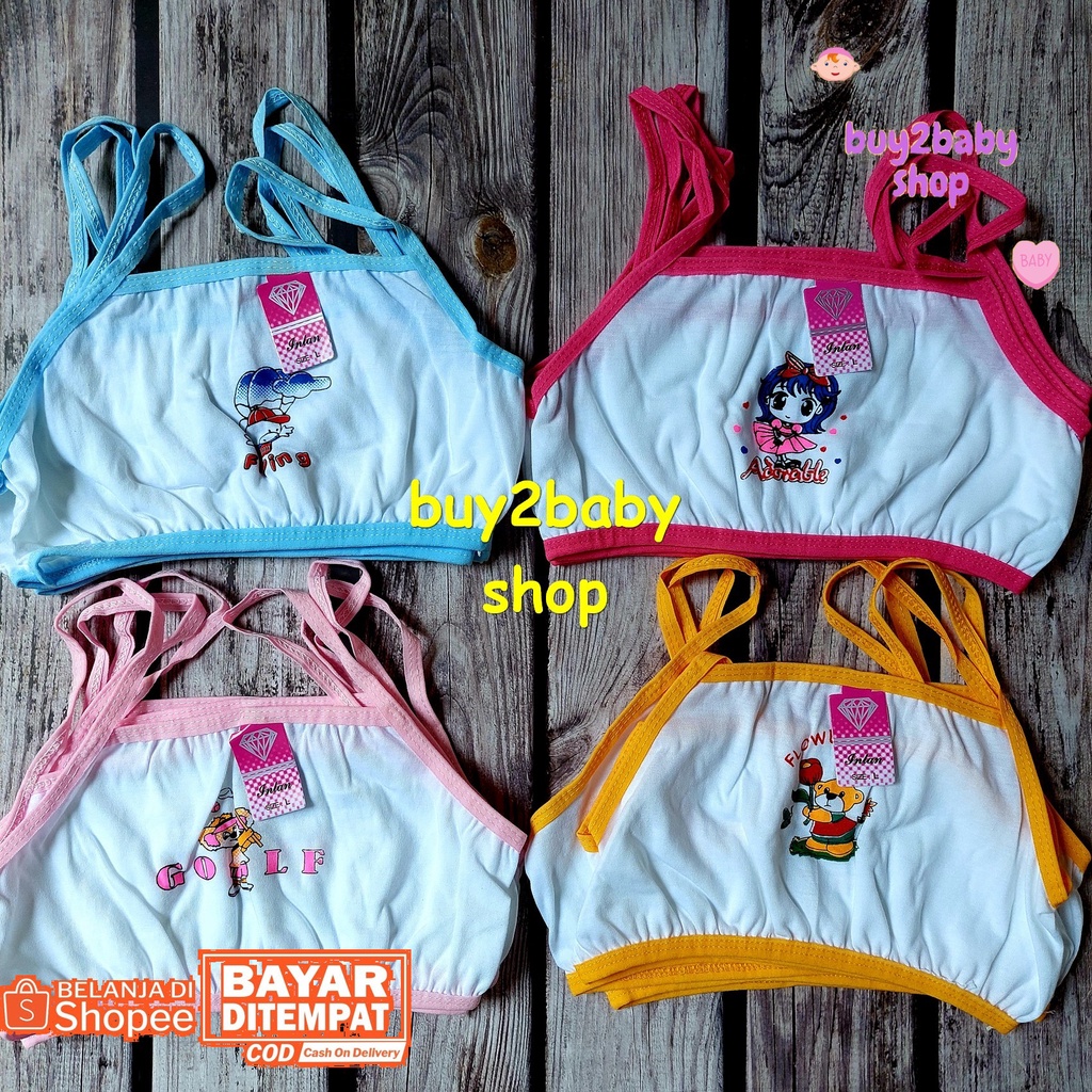 Miniset anak perempuan BH pakaian dalam bahan katun elastis motif karakter TK-SD isi 4 PCS