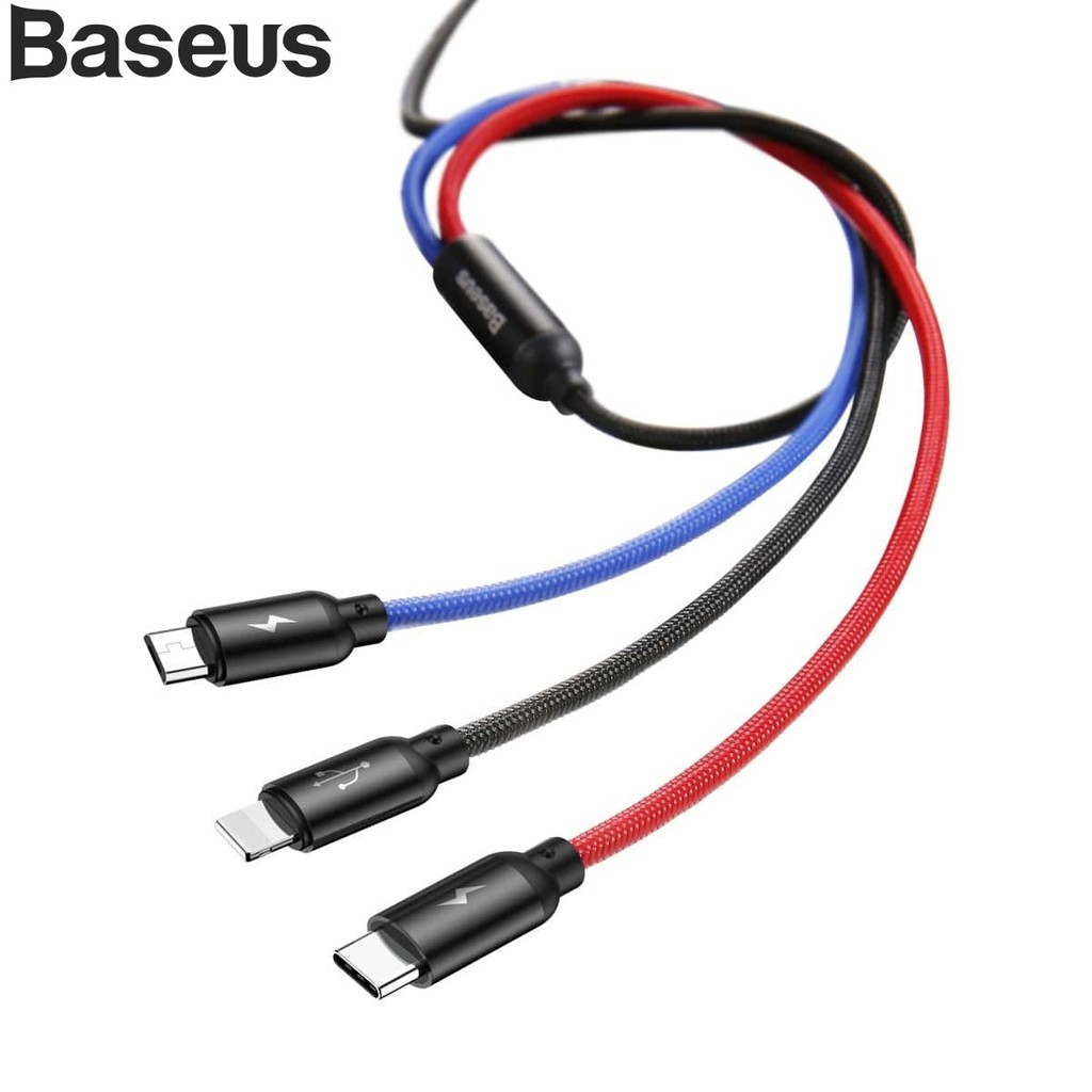 Baseus Kabel Data Primary Colors 3in1 Micro+Lightning+Type-C Quick Charge 3.5a 1.2m