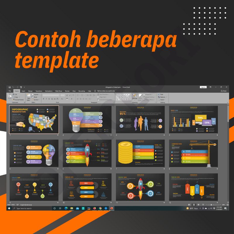 Template PowerPoint Premium Infographics, All In One Social Marketing, Slide Presentasi