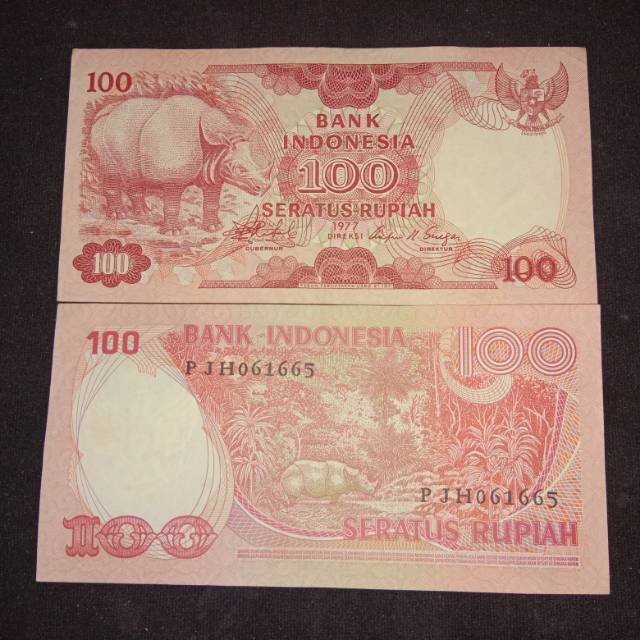 uang lama indonesia 100 badak 1977